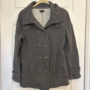 Ezekiel Peacoat Button Up  Pockets Gray Herringbone Cotton Blend Womens Size M